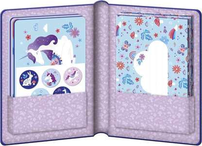 Janod - Conjunto de convites 8 cartões de unicórnio - 8 envelopes - Bolsa de armazenamento e 1 folha de adesivos - Convite de aniversário - Adesivos de unicórnio - Ideal para 8 convidados - 6 anos ou mais - J08933