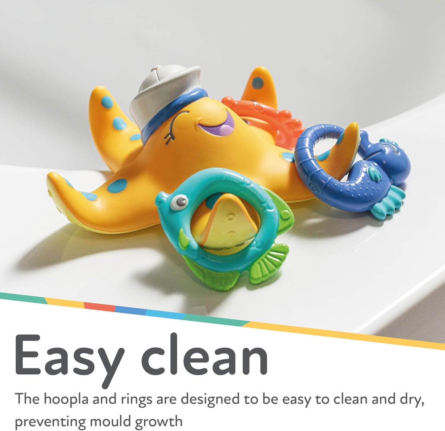Nuby Brinquedo de banho flutuante Starfish Hoopla – Inclui 3 anéis de arremesso | Sem BPA | Adequado para idades de 18 meses ou mais