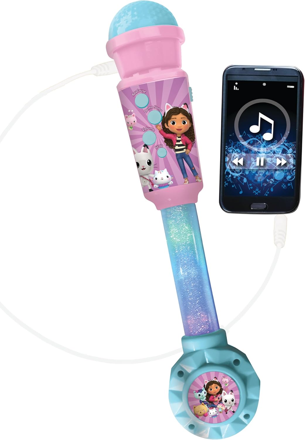 LEXIBOOK, Casa de Bonecas da Gabby, Microfone Luminoso para Crianças, Brinquedo Musical, Alto-falante Embutido, Efeitos de Luz, Entrada Auxiliar, Azul/Rosa, MIC90GDH