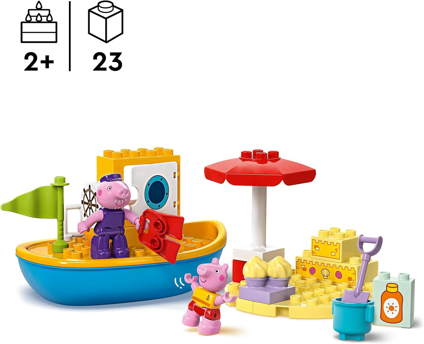 LEGO Brinquedo de viagem de barco DUPLO Peppa Pig, brinquedos para crianças de desenvolvimento inicial e atividades com 2 figuras, conjunto de peças de verão, ideia de presente para meninas e meninos de 2 anos ou mais 10432