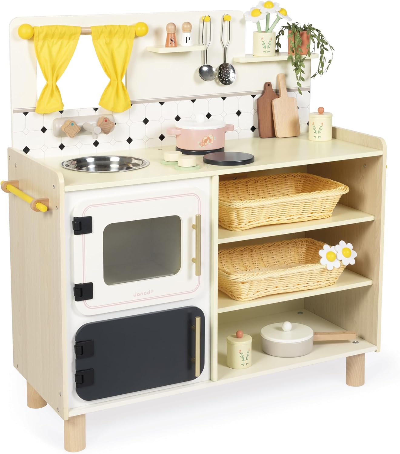 Janod - Cozinha infantil grande de madeira equipada com 2 fornos, Janod - Cozinha infantil de madeira equipada com forno, anod - Kitchenette infantil de madeira - Cozinha de brincar compacta para crianças - Equipada com forno