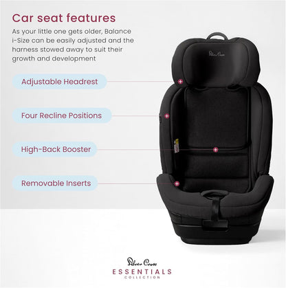 Silver Cross Cadeira Auto Essentials Balance i-Size - Cadeira Auto Infantil - Sistema Isofix - Cinto de Segurança de 5 Pontos - 15 Meses a 12 Anos - Preta