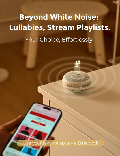 Momcozy Máquina de som portátil com luz noturna, máquina de som de ruído branco para bebês, 20 sons suaves, terapia sonora, potência duradoura, temporizador, clipes para carrinho, presentes para chá de bebê