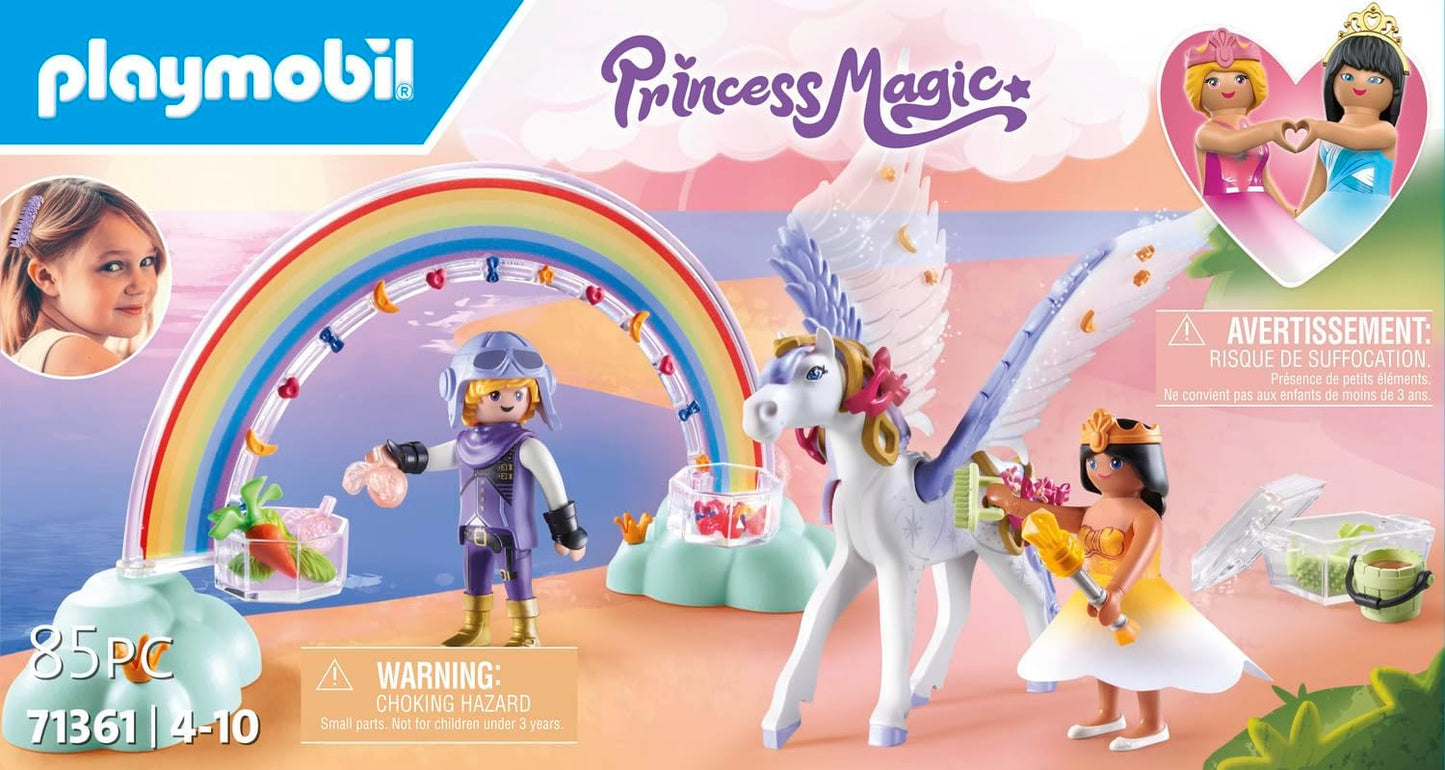 Playmobil 71361 Arco-íris Pegasus com arco-íris nas nuvens, mundo mágico de conto de fadas, dramatização divertida e imaginativa, conjuntos de jogos adequados para crianças de 4 anos ou mais
