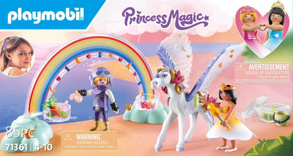 Playmobil 71361 Arco-íris Pegasus com arco-íris nas nuvens, mundo mágico de conto de fadas, dramatização divertida e imaginativa, conjuntos de jogos adequados para crianças de 4 anos ou mais