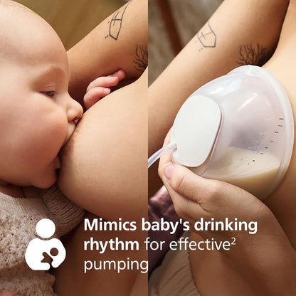 Bomba tira-leite elétrica Philips Avent Hands-Free Single, motor com potência hospitalar, imita o ritmo de sucção do bebê, bombeia até 85 vezes por minuto, copo coletor leve, 2 protetores de mama, modelo SCF531/11