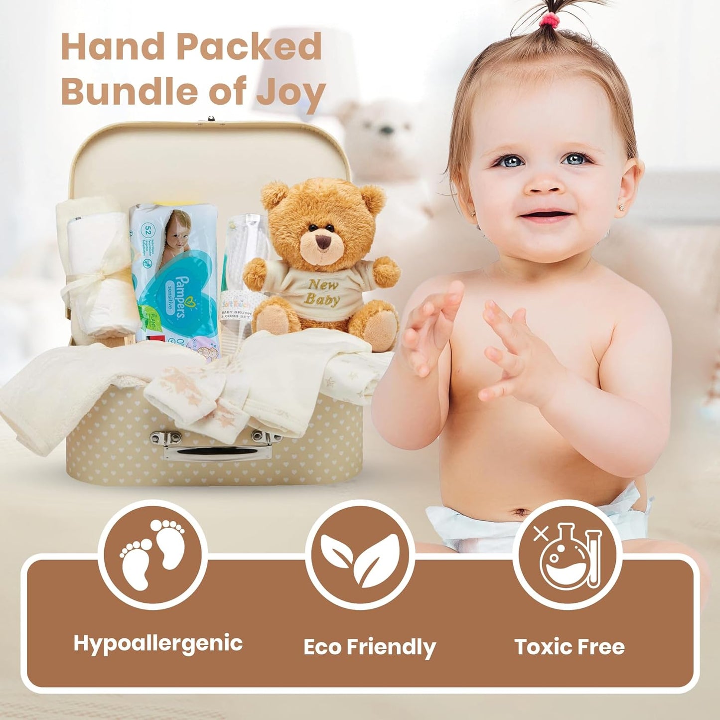 Baby Box Shop - Cesta de presentes para recém-nascidos, ursinho de pelúcia, itens essenciais e caixa de lembranças - presente ideal para chá de bebê e batizado