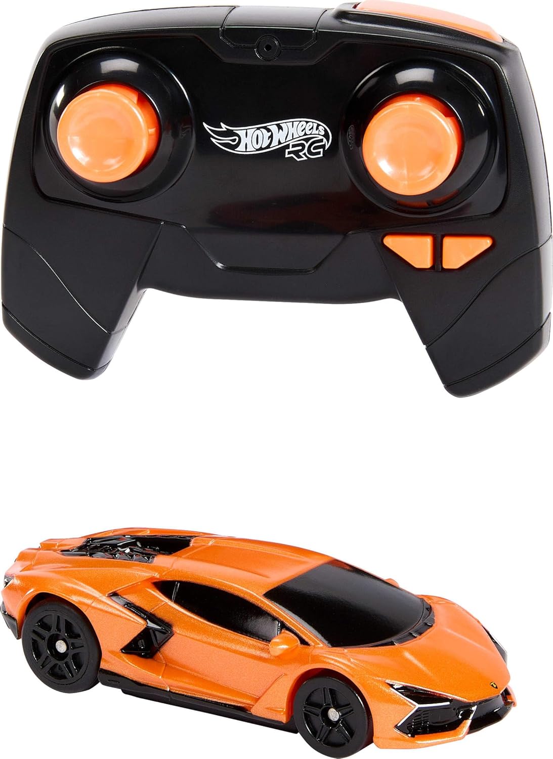 Hot Wheels Carrinho de brinquedo RC, Lamborghini Revuelto com controle remoto na escala 1:64, recarregável com cabo USB, corridas e manobras dentro e fora da pista com turbo boost, HWW55