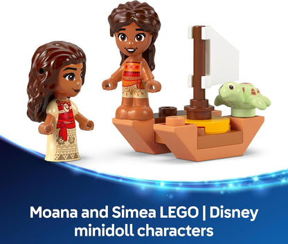 LEGO ǀ Disney Princess Moana’s Island Fun Set, brinquedo para construir com 2 microbonecas e uma casa para brincadeiras criativas, presente de aniversário para crianças, meninas e meninos com mais de 5 anos