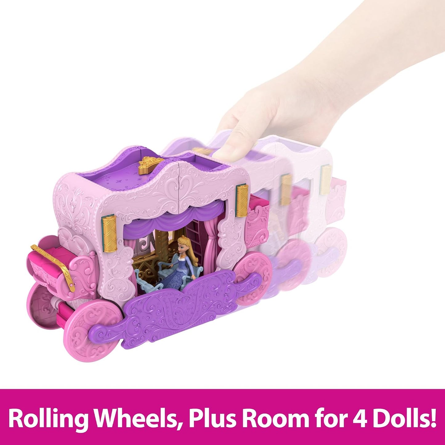 Mattel Conjunto de Brinquedo Disney Princess: Carruagem que se Transforma em Castelo | Inclui Boneca Pequena Articulada da Aurora e Conjunto 2 em 1 com 4 Figuras de Personagens, Móveis e Acessórios – Inspirado nos Filmes, HWX17