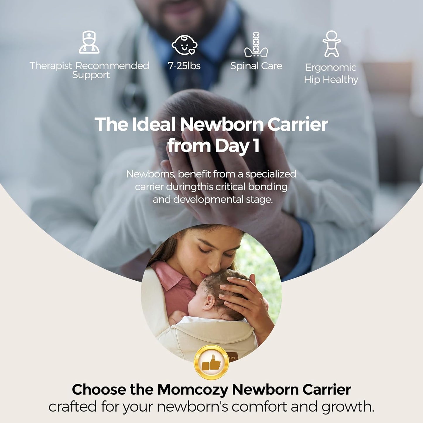 Momcozy Canguru para recém-nascido WeeSnug - Leve e aconchegante para bebês de 3,2 a 11,3 kg, com suporte ergonômico cruzado nas costas, fácil de vestir, canguru para bebês com mãos livres e suporte lombar, cor cáqui.