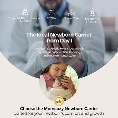 Momcozy Canguru para recém-nascido WeeSnug - Leve e aconchegante para bebês de 3,2 a 11,3 kg, com suporte ergonômico cruzado nas costas, fácil de vestir, canguru para bebês com mãos livres e suporte lombar, cor cáqui.