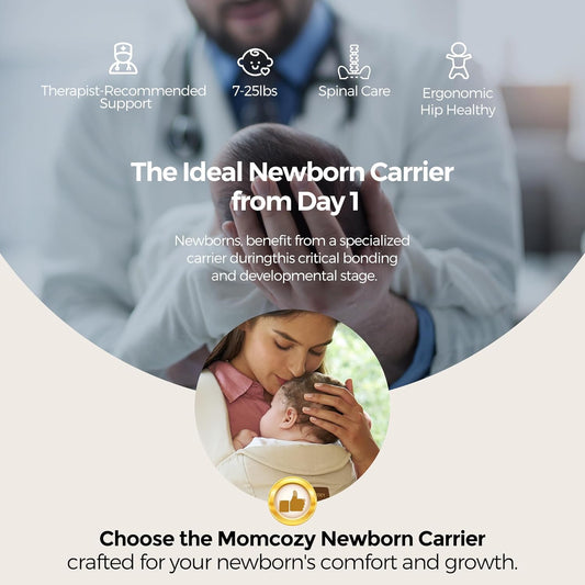 Momcozy Canguru para recém-nascido WeeSnug - Leve e aconchegante para bebês de 3,2 a 11,3 kg, com suporte ergonômico cruzado nas costas, fácil de vestir, canguru para bebês com mãos livres e suporte lombar, cor cáqui.