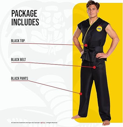 Disguise Traje adulto masculino cobra kai, oficial cobra kai gi para com faixa preta, tamanho adulto fantasias de tamanho adulto