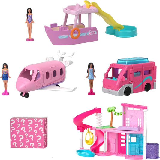 Muñecas y accesorios Barbie MiniLand, paquete que incluye minicasa, miniavión, minibarco, miniremolque y más, JDB86