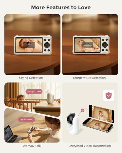 momcozy Babá Eletrônica Inteligente com Wi-Fi – Tela HD 1080p, Alertas de Movimento e Choro, Visão Noturna, Zona Segura e Monitoramento de Temperatura, Comunicação Bidirecional, Acesso ao Aplicativo e à Unidade dos Pais, Pode Ser Montada na Parede