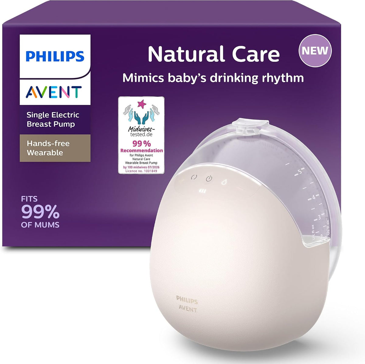 Philips Bomba tira-leite elétrica vestível Avent Natural Care (uso com as mãos livres) – imita o ritmo de sucção do bebê; protetor mamário SkinSense para máximo conforto – SCF494/11