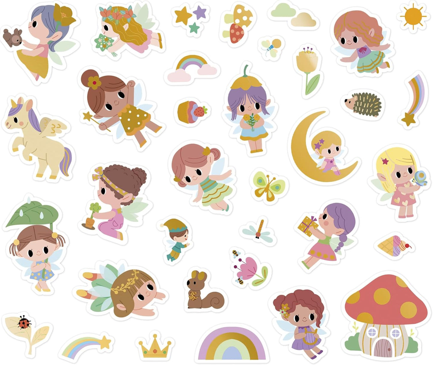 Janod - Pacote com 200 adesivos - Adesivos Autocolantes - Tema Fada - A partir de 3 anos - Lazer Criativo para Crianças - Coordenação Motora Fina e Concentração - J09195