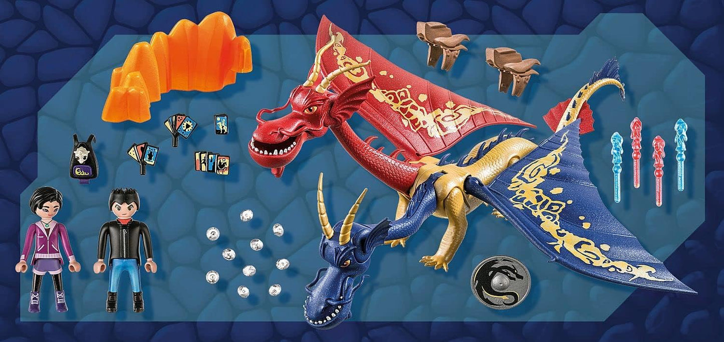 Playmobil DreamWorks Dragons 71080 Dragões: Os Nove Reinos - Wu e Wei com Jun, Figura de Dragão de Duas Cabeças com Função de Tiro, Brinquedos para crianças a partir de 4 anos