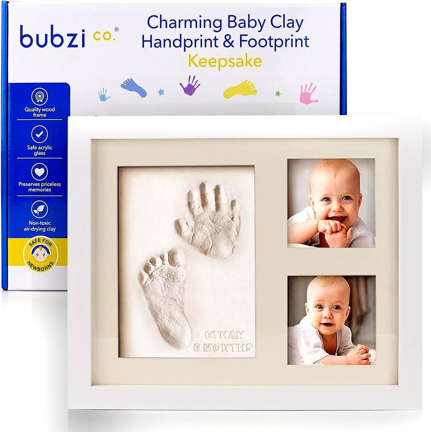 Bubzi Co Kit de criação de pegadas e impressões de mãos, fotos emolduradas para recém-nascidos, meninos e meninas, presentes para bebês, presente personalizado para marcos de bebês, porta-retratos de arte de memória para decoração