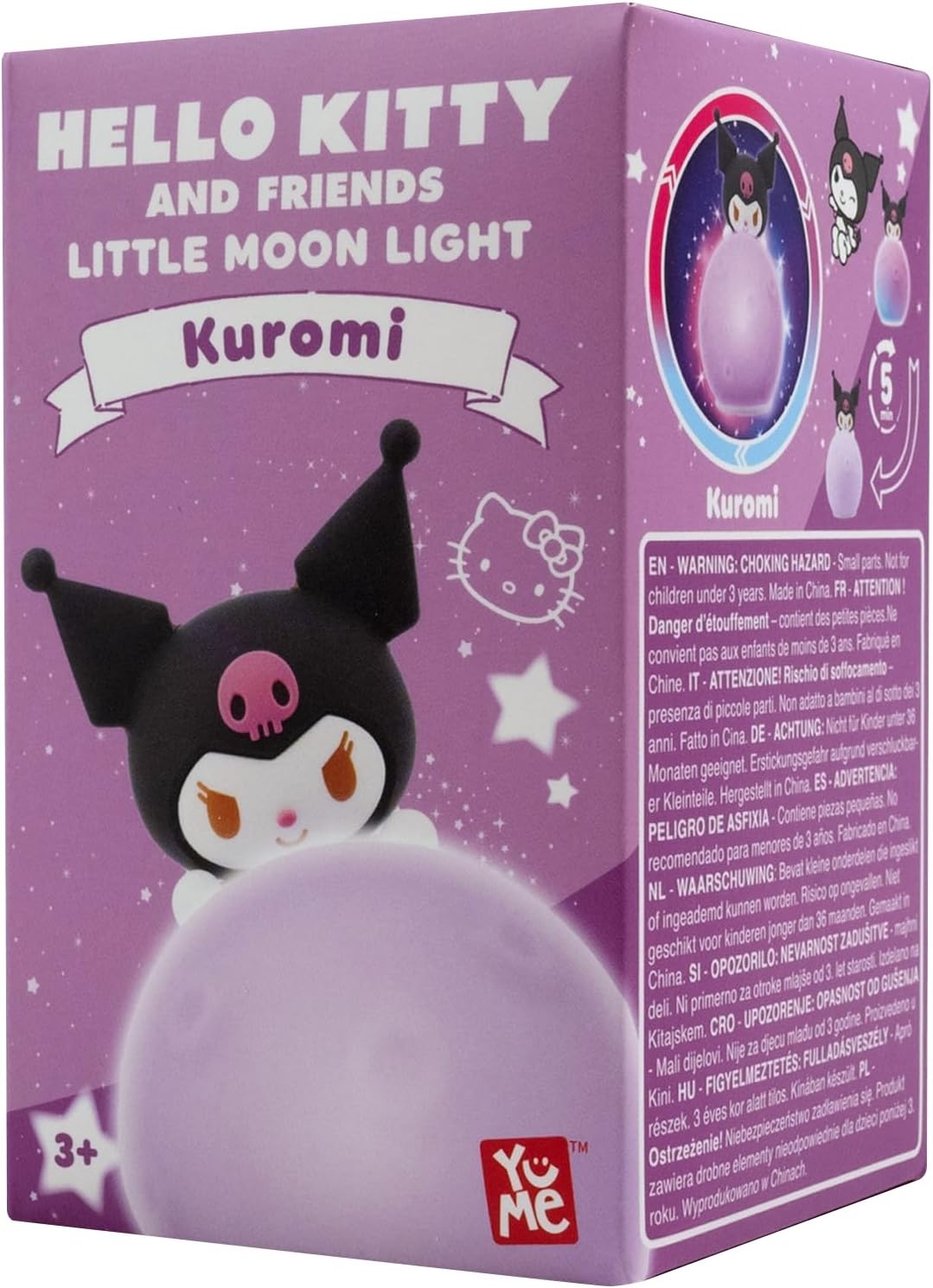 YuMe Hello Kitty & Friends Little Moon Light – Kuromi Luminária de mesa para crianças a partir de 3 anos | 11cm | Colecionável Kawaii para o quarto de crianças ou fãs | Presente oficial da Sanrio | Colecione todos os 5 personagens fofos