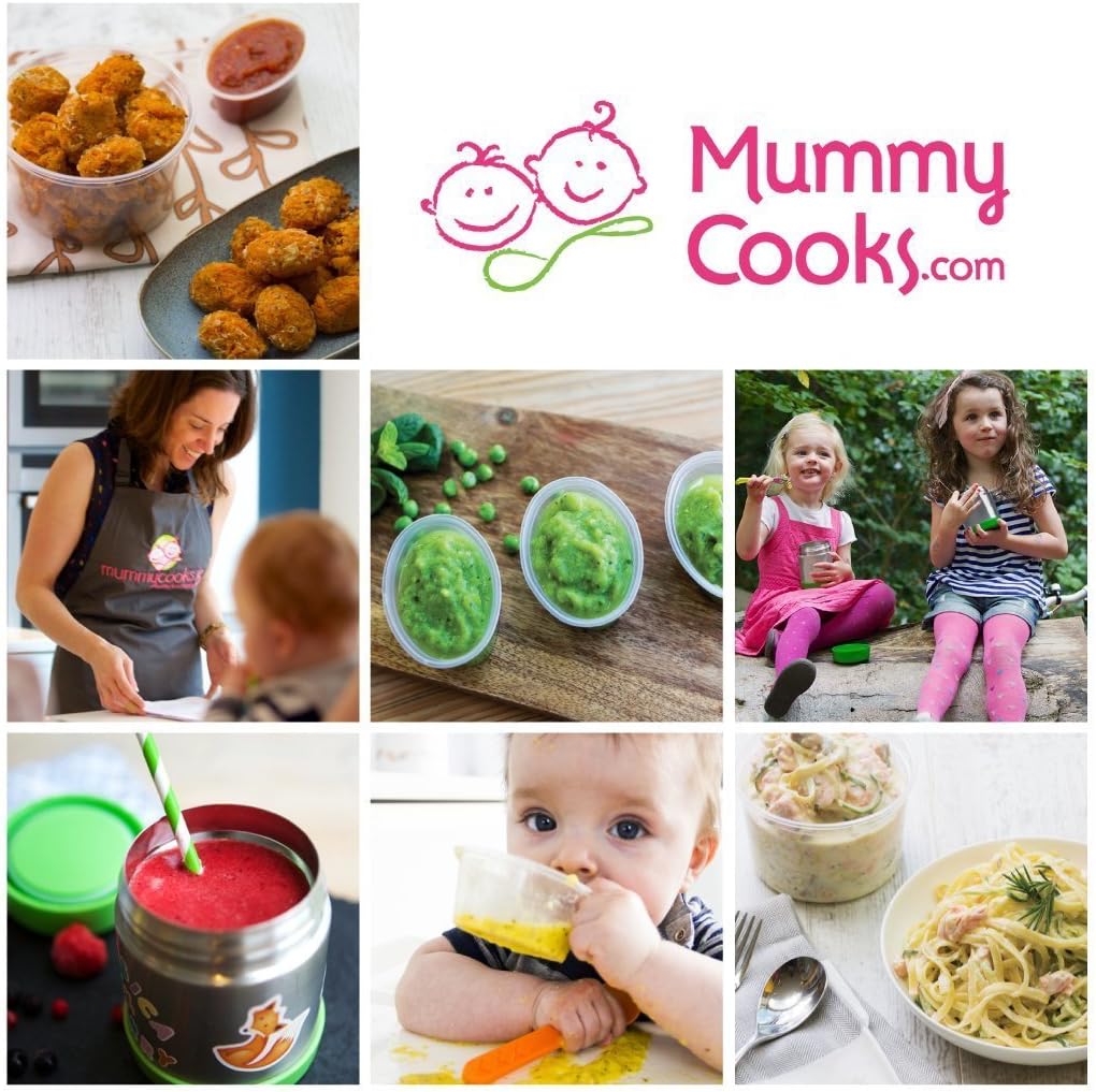 Mummy Cooks -  Frasco Isolado para Comida Infantil 300ml (Azul) - Adesivos Grátis