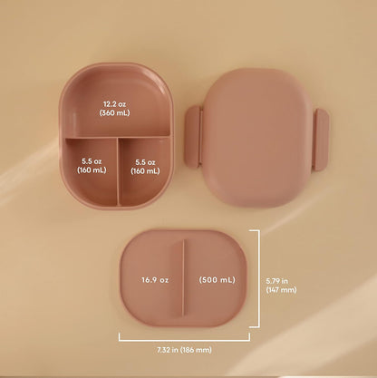 Mushie Lancheira | Lancheira Infantil para Jardim de Infância e Escola | Divisórias e Compartimentos com Tampas Traváveis | Inclui 1 Conjunto de Talheres (Garfo e Colher) | (Rosa Claro)