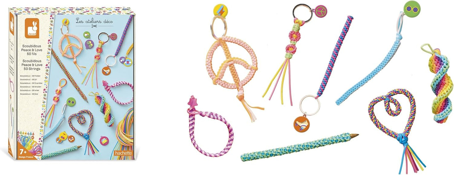Janod - Scoubidous to Create - 50 fios de 90cm - Entre 11 e 14 Criações - Kit Lazer Criativo Infantil - Faça Você Mesmo - Desenvolvimento Criatividade e Concentração - A partir dos 7 anos - J09160