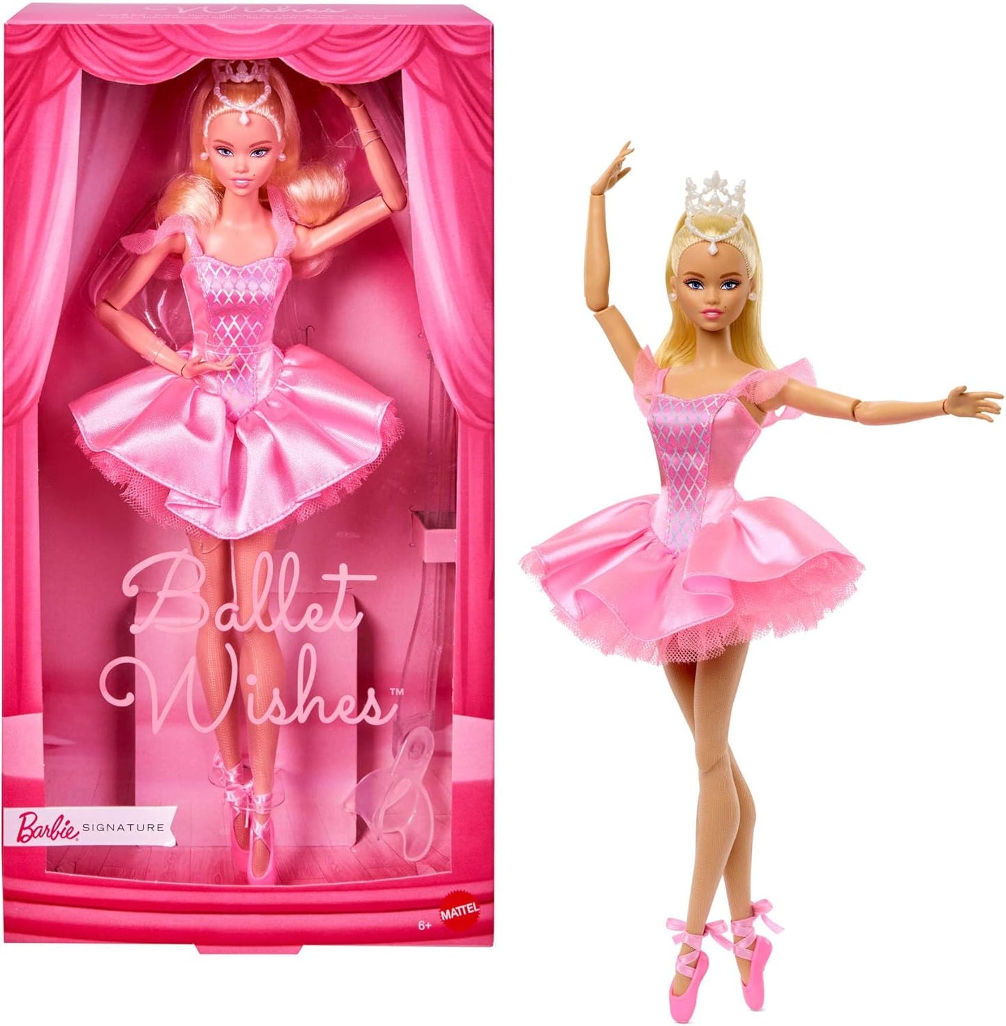 Barbie Boneca Signature Ballet Wishes, boneca colecionável da moda em tutu rosa acetinado com cabelo loiro e embalagem para presente, JBJ10