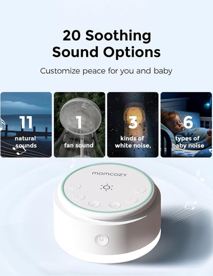 Momcozy Máquina de som para bebê, 20 sons suaves e luz de toque, máquina portátil de ruído branco com temporizador para dormir e memória, companheira de viagem ideal e item essencial para o berçário, para passeios