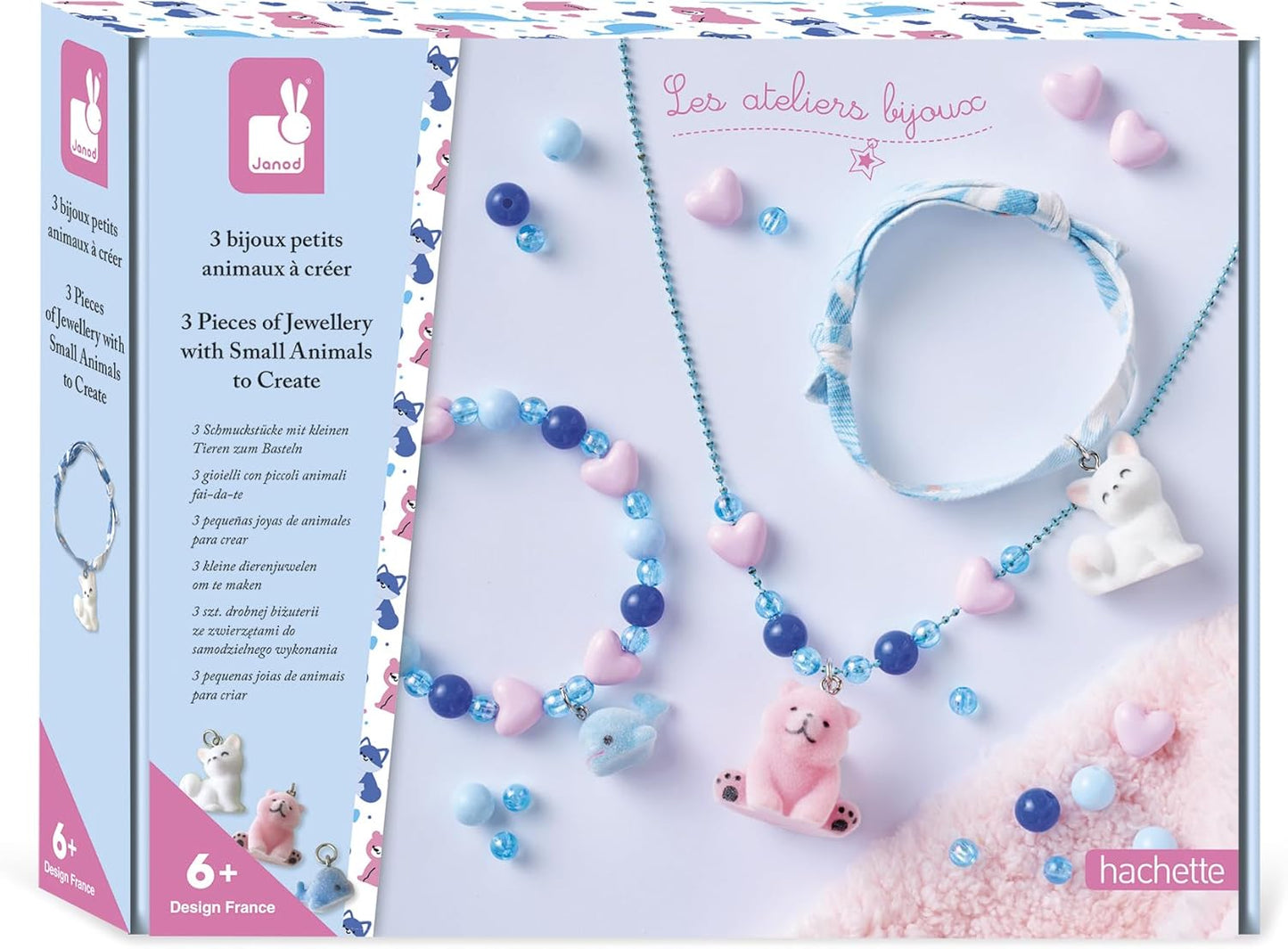 Janod - 3 Jewels to Create - Little Velvet Animals - 2 Bracelets + 1 Necklace - Creative Leisure Kit - Handmade Activity for Children - From 6 Years and Up - J09184