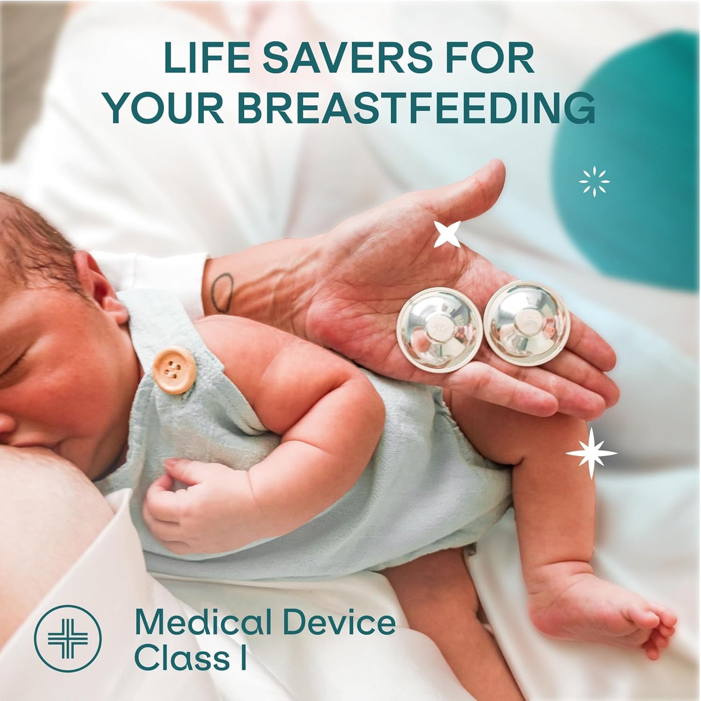 Koala Babycare Protetores de mamilo prateados - Copos prateados para amamentação de recém-nascidos - Protegem e acalmam os mamilos - Fabricados na Itália - Dispositivo Médico Classe 1 - Prata trilaminada