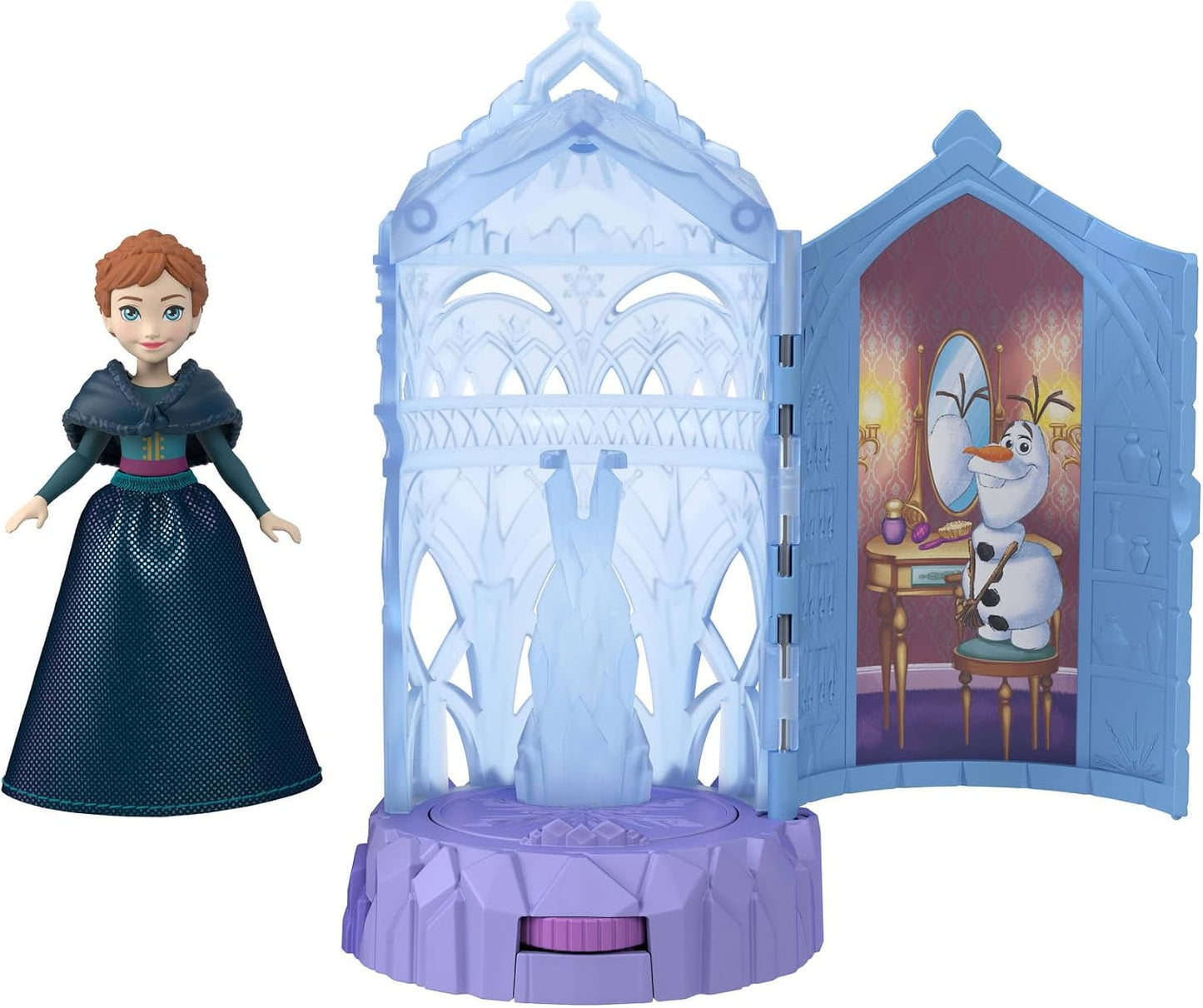 Mattel Disney Frozen – Mini Bonecas Surpresa e Conjuntos de Mini Castelo com Revelação Giratória da Boneca, Castelo de Gelo "Spin Surprise" inspirado nos filmes (Modelos podem variar), JCR90