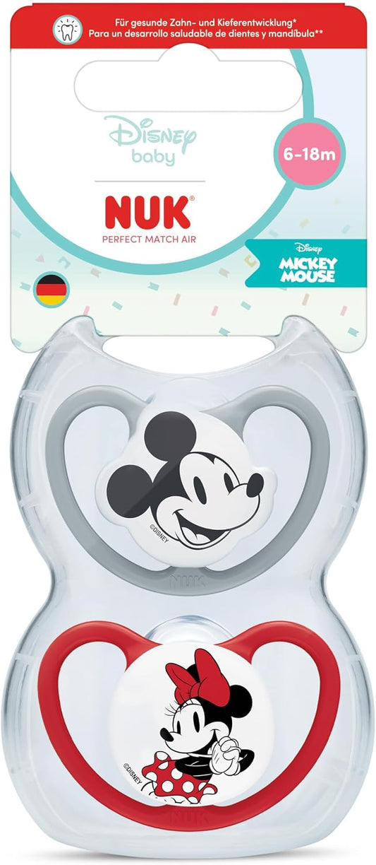 NUK Chupetas Perfect Match Air | 6-18 Meses | Chupetas Ortodônticas que Permitem a Circulação de Ar e Previnem Irritações pela Saliva | 95% de Aceitação pelos Bebês** | Minnie Mouse | 2 Unidades