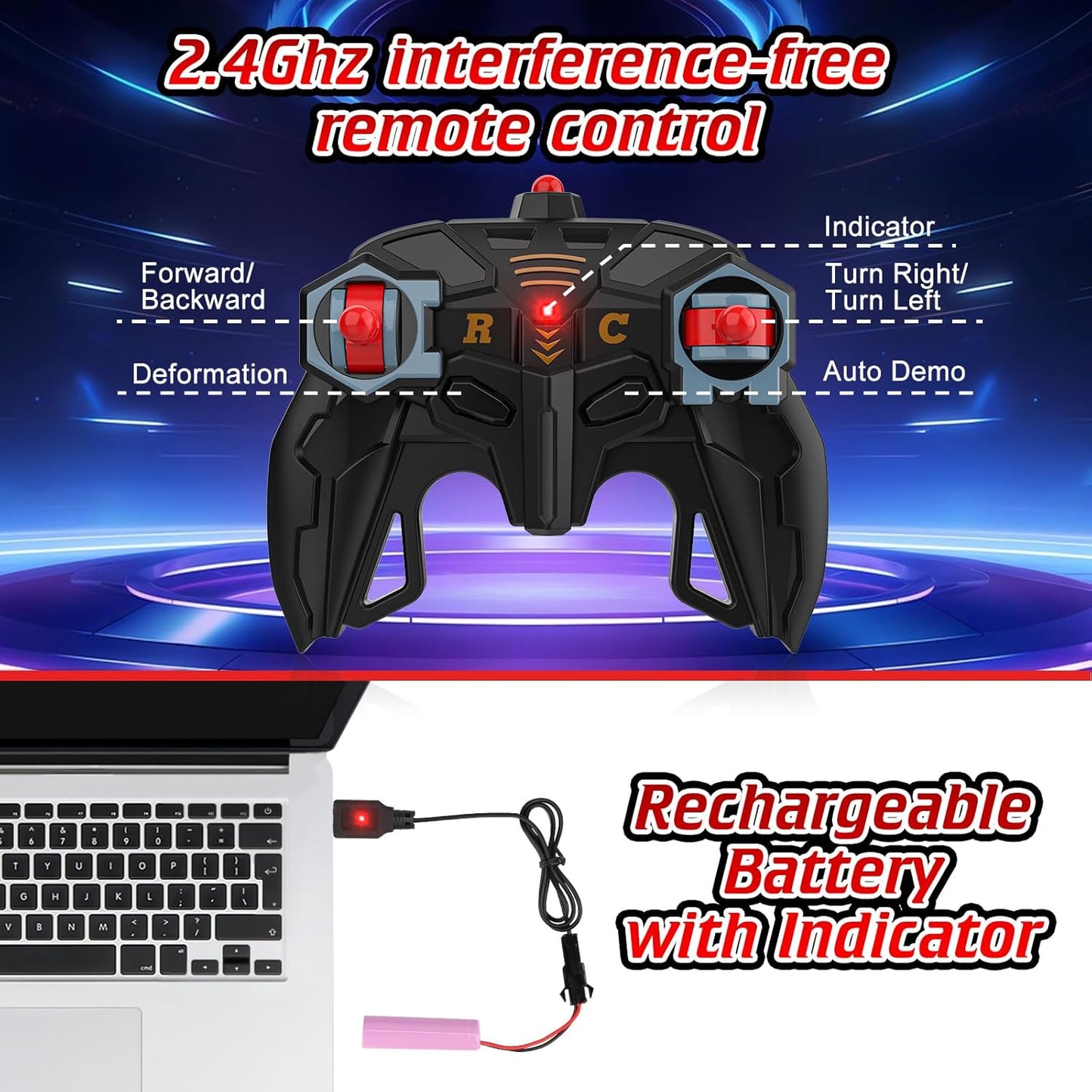 Carro Robô Aranha com Controle Remoto, Carro RC Transformável 1:18 2.4GHz, Brinquedo de Corrida para Crianças de 3 a 10 Anos - Presente Ideal para o Natal e Aniversário