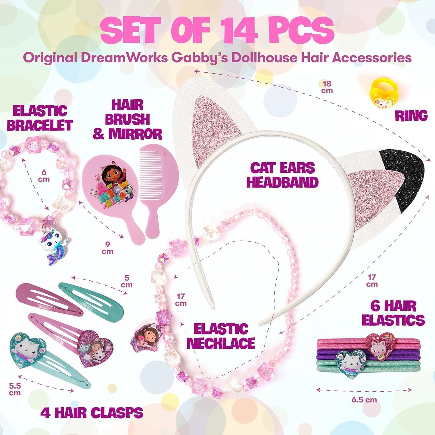 DREAMWORKS GABBY'S DOLLHOUSE Tiara e joias Gabby Cat – Unissex, Rosa, Plástico, Fantasia, Acessórios, Escala 1:12, Perfeito para Crianças, Presente Ideal para Fãs da Gabby Cat