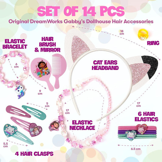DREAMWORKS GABBY'S DOLLHOUSE Tiara e joias Gabby Cat – Unissex, Rosa, Plástico, Fantasia, Acessórios, Escala 1:12, Perfeito para Crianças, Presente Ideal para Fãs da Gabby Cat