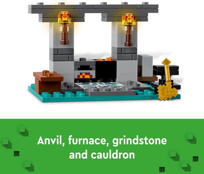 LEGO Minecraft The Armory Building Toys para crianças, meninos e meninas a partir de 7 anos, apresentando figuras de personagens, incluindo Alex com uma espada de diamante, conjunto de armas, presentes de dramatização para jogadores 21252