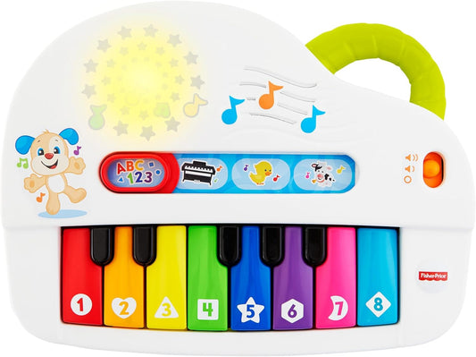 Piano de brinquedo Fisher-Price Silly Sounds com luzes - Edição em inglês do Reino Unido, piano portátil com luzes, notas musicais reais e músicas educativas para bebês e crianças pequenas, GFK04