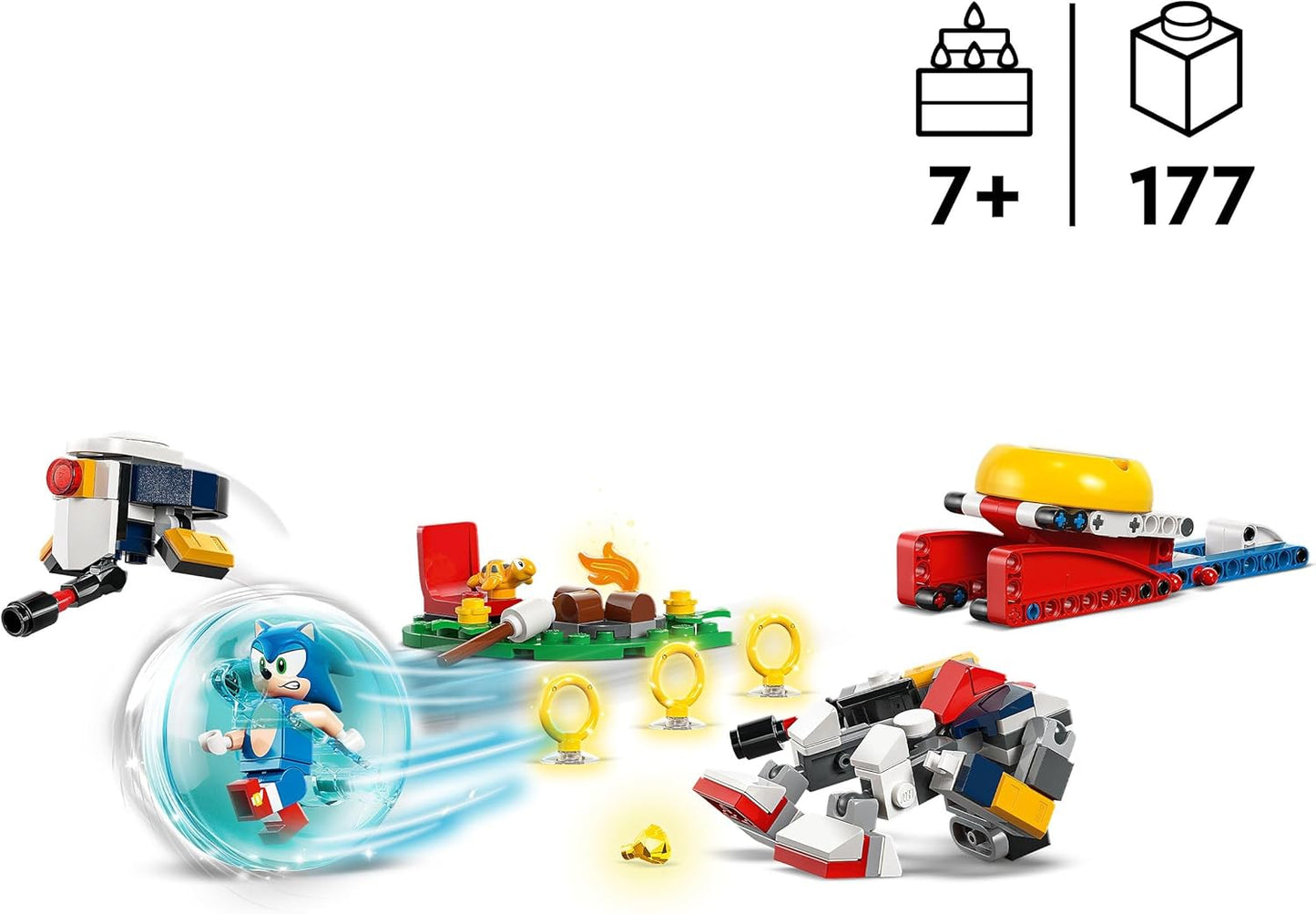 LEGO Sonic the Hedgehog: conjunto Sonic's Campfire Clash, brinquedo de construção colecionável com 4 personagens, anéis de ouro e uma esmeralda do caos, presentes para jogadores, meninos e meninas a partir de 7 anos