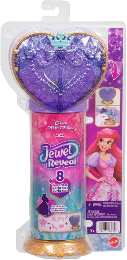 Mattel Boneca Disney Princess Ariel Surprise Fashion e Acessórios | 8 Surpresas, incluindo caixa com joia em formato de coração, anel para a criança e 9 peças para brincar; inspirada no filme A Pequena Sereia, JHL49