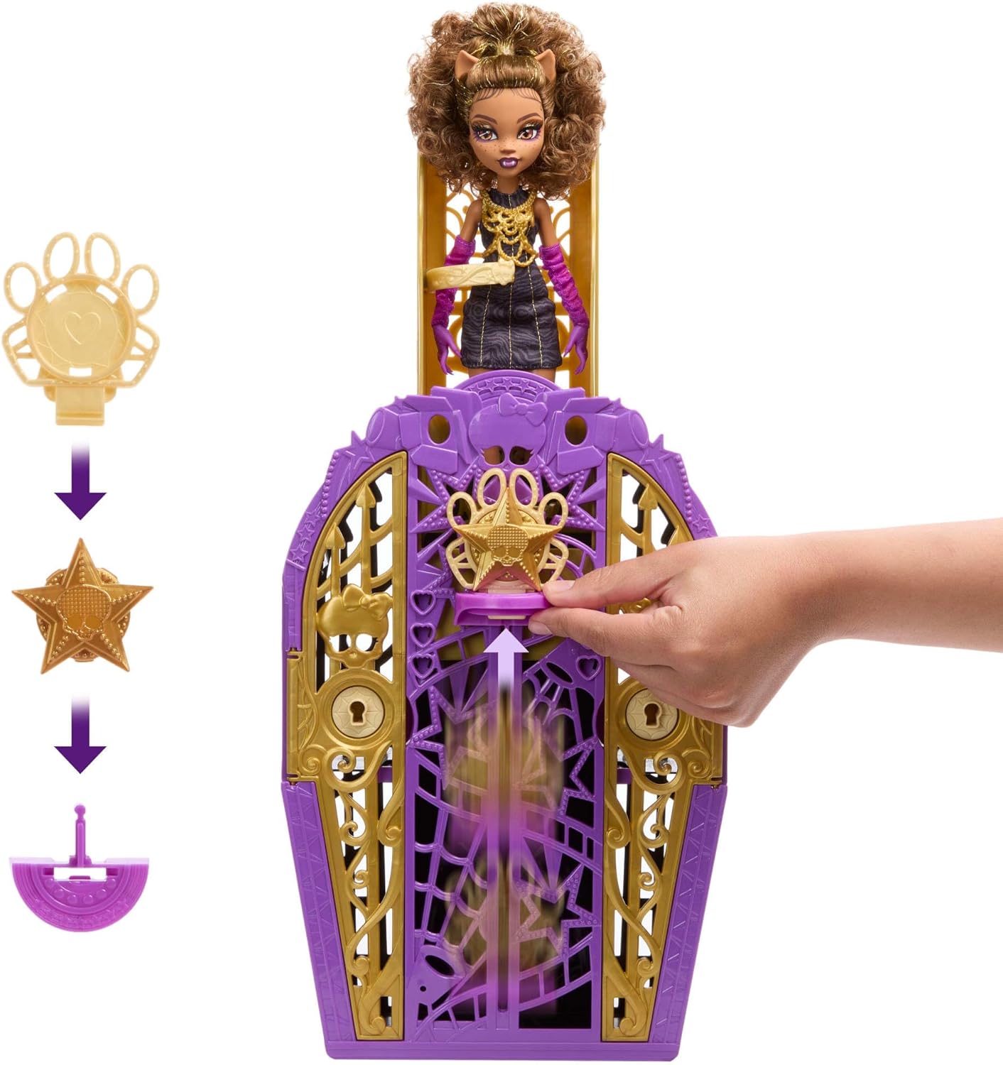 Monster High Conjunto de boneca e acessórios Skulltimate Secrets, Hauntlywood Mysteries Clawdeen Wolf com guarda-roupa revelador e mais de 19 surpresas glamorosas, como roupas para boneca, JBG80