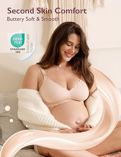 momcozy Sutiãs de enfermagem para amamentação, sutiã de maternidade para gravidez sem costura, sutiã de amamentação clássico sem fio com faixa de gelatina