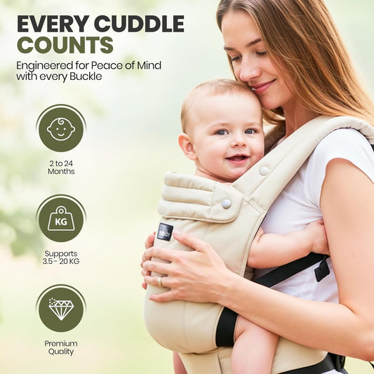 Canguru Ergonômico para Bebês Recém-Nascidos e Crianças Pequenas - 100% Algodão, Tecido Respirável, Canguru Ajustável com Opções de Carregamento Frontal e nas Costas - Canguru Macio e Estruturado para Mães e Pais - Cáqui