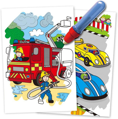 Galt Water Magic, Veículos - Livros de colorir infantis com tema de veículos, sem bagunça, imagens reutilizáveis para crianças colorirem - Revelação mágica de imagens ocultas com caneta d'água - A partir de 3 anos