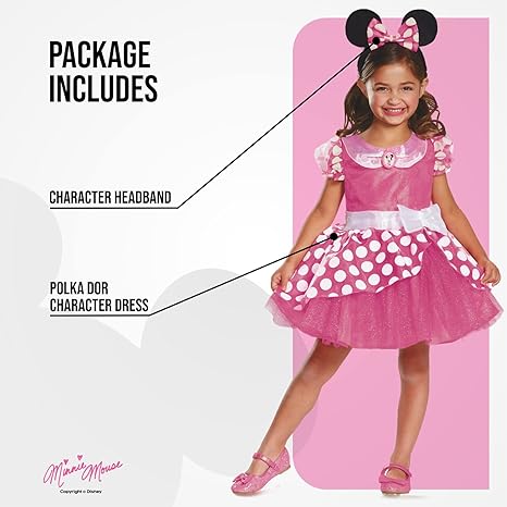 DISGUISE  Disney oficial deluxe rosa minnie mouse traje crianças, minnie mouse vestir-se roupa saia meninas vestido extravagante, trajes do dia do livro mundial para meninas