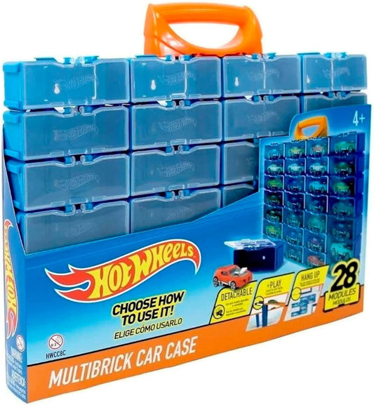Hot Wheels Estojo para carrinhos Multibrick | Armazena até 28 carrinhos | Conecta-se às pistas | Brinque e construa, multicolorido (HWCC8C) - Inclui alça para transporte