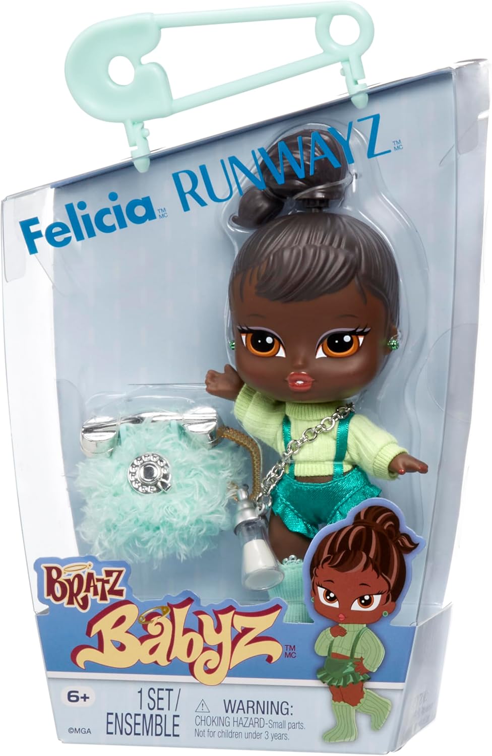 Bratz Boneca Babyz Runwayz, boneca fashion colecionável com roupa estilosa, boneca fofa com colar que funciona como chaveiro - brinquedo infantil - ótimo para crianças a partir de 6 anos