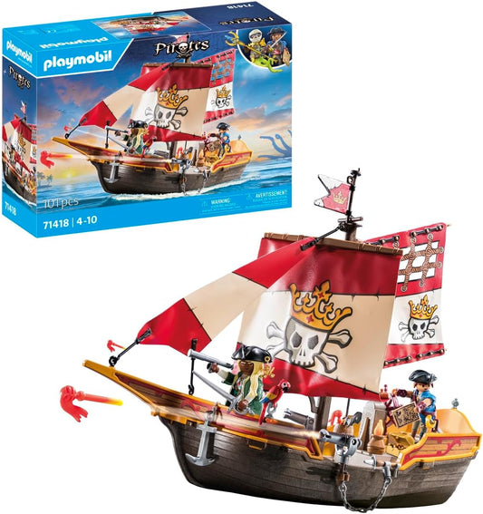 Playmobil 71418 Piratas: navio pirata, aventuras emocionantes em alto mar para crianças de 4 anos ou mais