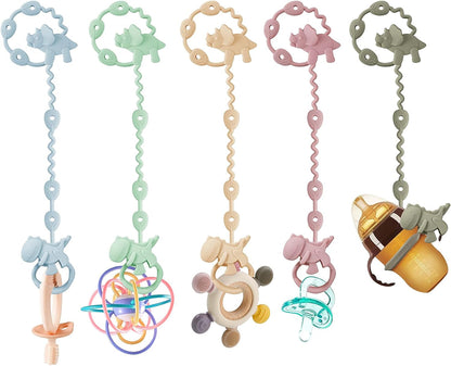 PandaEar Presilhas de silicone para brinquedos de bebê - Pacote com 5 unidades - Presilhas de segurança ajustáveis para chupeta e mordedor - Prendedores de silicone para mamadeiras, carrinhos de bebê, cadeiras de alimentação e berços.